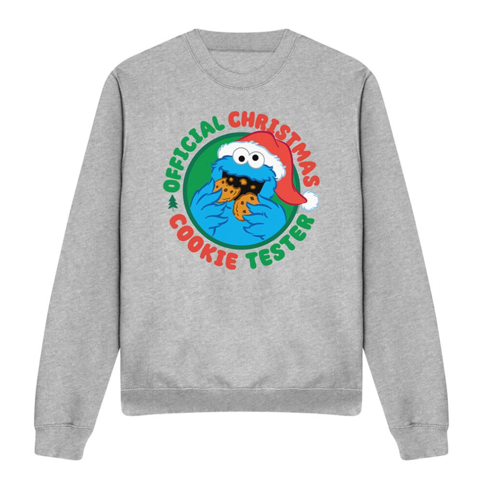 Sesame Street (L, Athletic Heather) Unisex Adult Official Cookie Tester Cookie Monster Christmas Sweatshirt Multicoloured