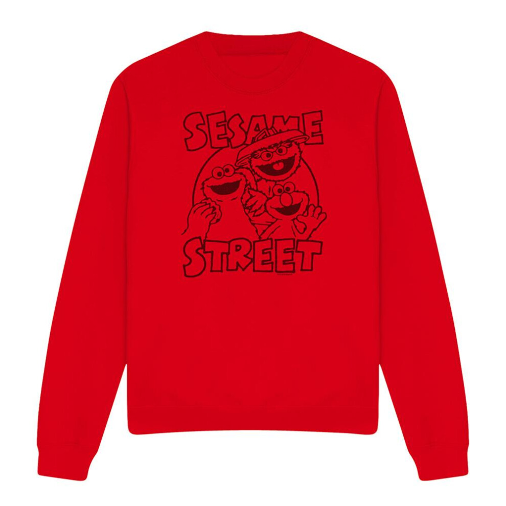 Sesame Street (Xl, ) Unisex Adult Group Crunch Sweatshirt Red