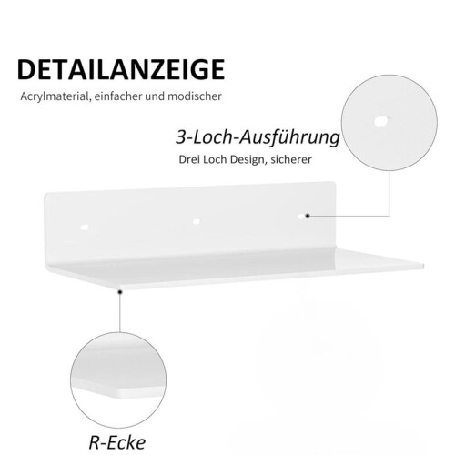 Acrylic Floating Shelf Small Storage Rack Wall-Mounted Decor for Bathroom Living Room White 1