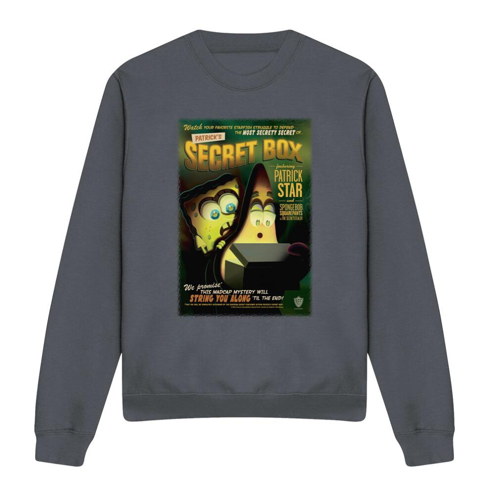 Spongebob Squarepants (S, Charcoal) Unisex Adult Patrick's Secret Box Sweatshirt