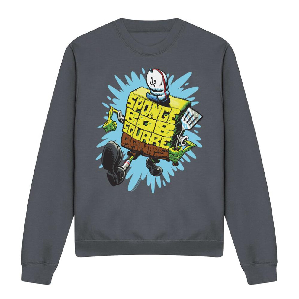 Spongebob Squarepants (Xl, Charcoal) Unisex Adult Letter Sweatshirt Multicoloured