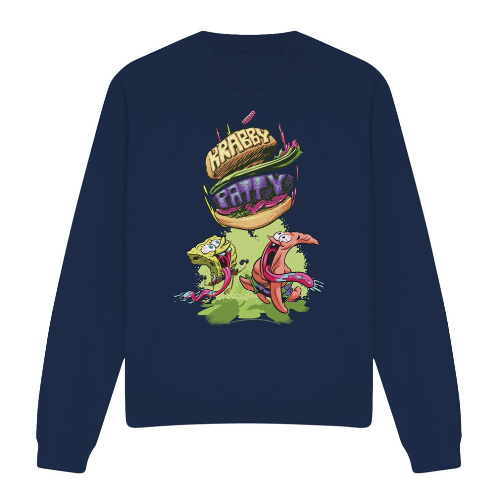 Spongebob Squarepants (Xxl, Navy) Unisex Adult Krabby Patty From The Sky Sweatshirt Blue,Multicoloured