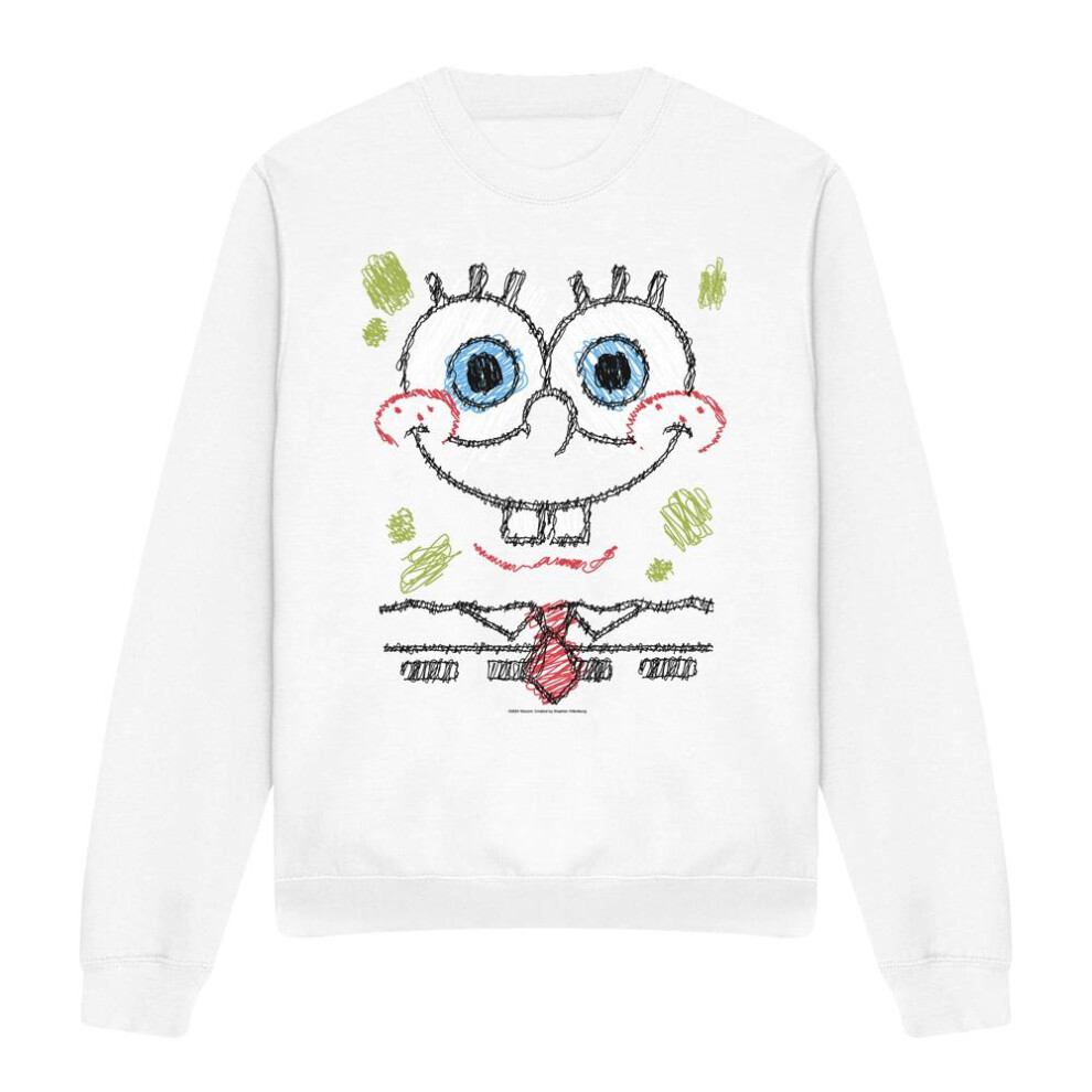 Spongebob Squarepants (Xxl, White) Unisex Adult Scribble Smile Sweatshirt