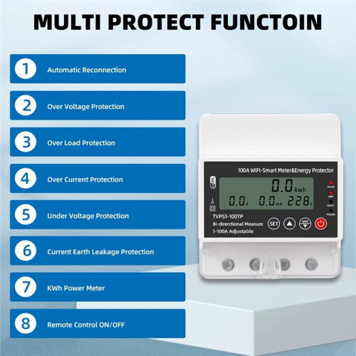 100A WiFi for  Earth Leakage over Under Voltage Protector Relay for  for  Power Bidirectional Meter 2