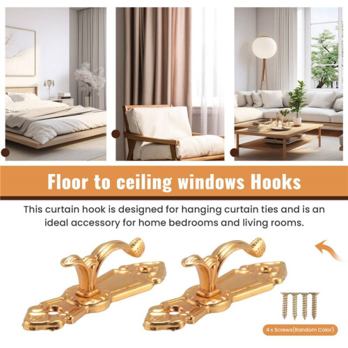 Screw Mount Curtain Tassel Tie Back tieback Wall Hooks 2PCS Gold Tone 2