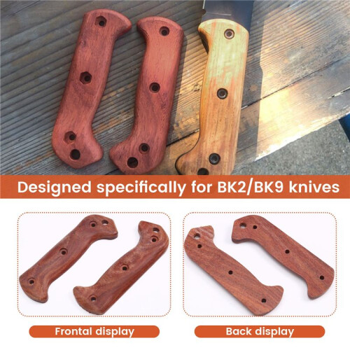 1 Pair Natural Solid Wood Handle Patch for Bk2 Knife Handle Modification Parts with Screw Handle Grips DIY Accessories,B 2