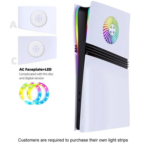 For PS5 Pro Console Replacement Panel, Scratch-Resistant Panel Cover with Heat Dissipation Holes and Light Strip 1