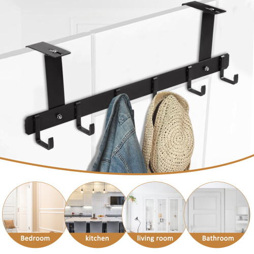Black Towel Hook, Bathroom Wall Hook Rack with 6 Hooks Bedroom Coat Hook Kitchen Robe Hanger Wall Mount 2