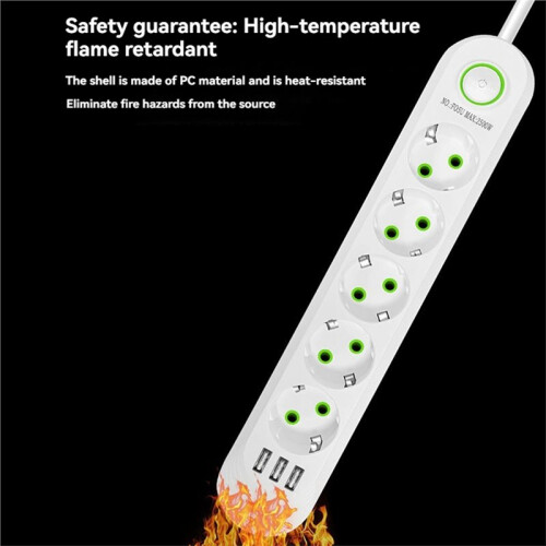 2500W EU Plug Fast Electrical Adapter Socket AC Outlet Power Strip 5 Hole Design Extension Cord and USB  EU Plug B 1