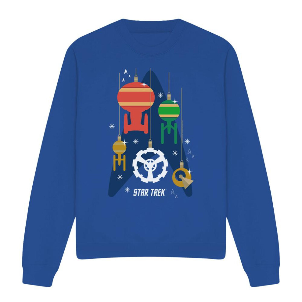 Star Trek (Xl, Royal Blue) Unisex Adult Spaceship Bauble Christmas Sweatshirt