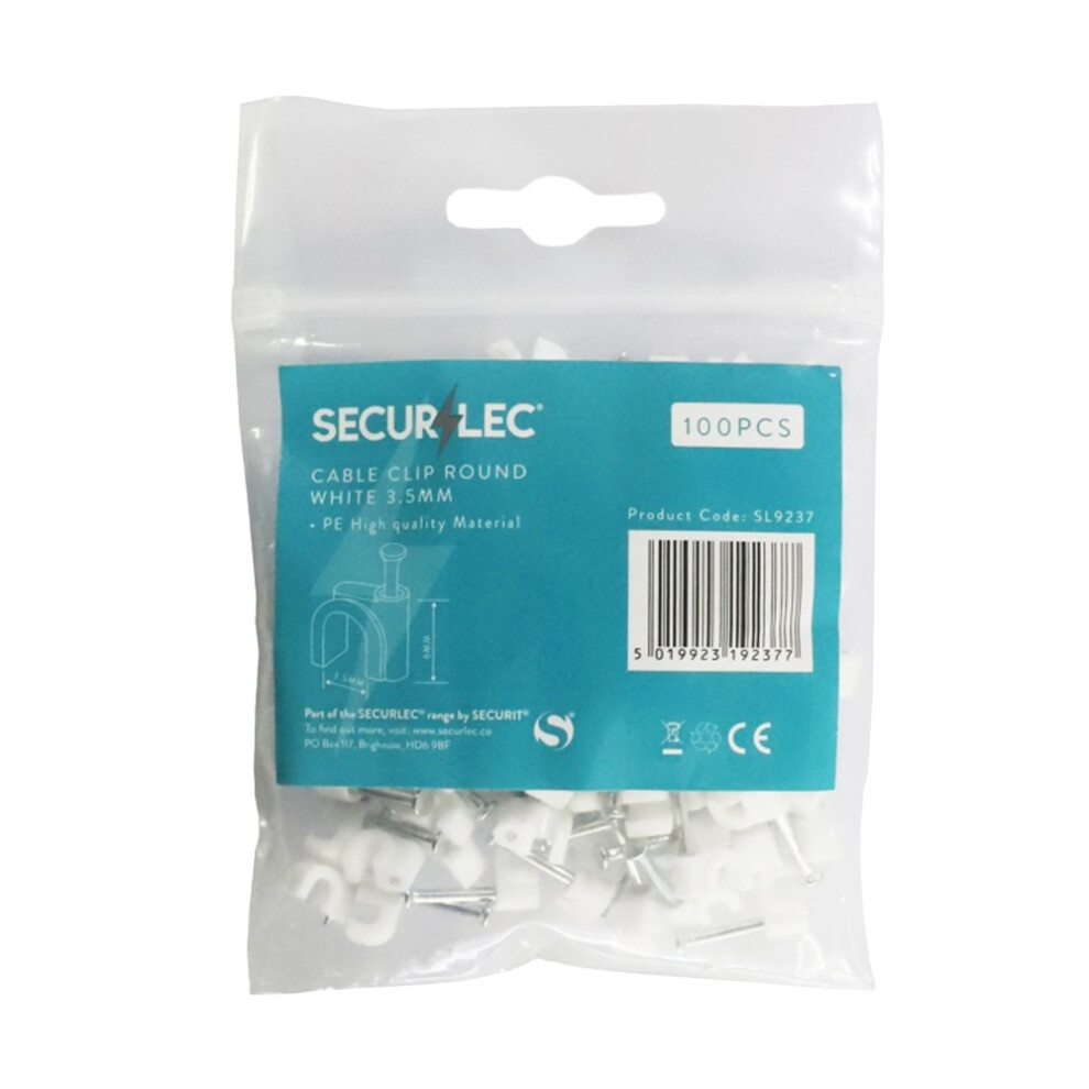 (5Mm, White) Securlec Flat Cable Clips (Pack Of 100) 5063884363130