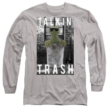 (L, Athletic Heather) Sesame Street Unisex Adult Talkin Trash Heather Long-Sleeved T-Shirt