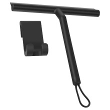 Silicone Shower Squeegee with Hook & Lanyard, Black Window Glass Scraper, Mirror Screen Wiper, Multi Cleaner