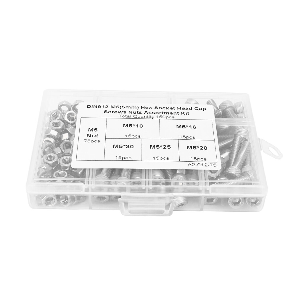 304 Stainless M5 Hex Screw Nut Assortment 150