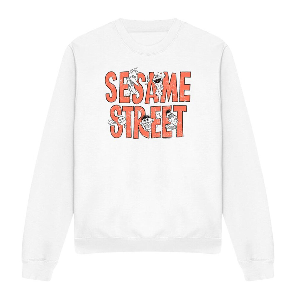 Sesame Street (Xxl, ) Unisex Adult Letters Sweatshirt White