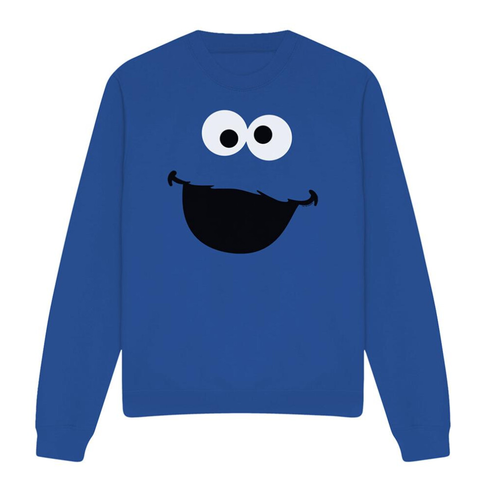 Sesame Street (L, Royal ) Unisex Adult Cookie Monster Face Sweatshirt Blue