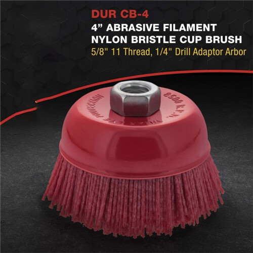 4" Coarse Grit Nylon Bristle Cup Brush - Compatible, Ideal for Prep and Rust Removal
