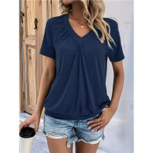 Women'S Summer Tops Shorts Sleeve Womens Tops V Neck Soft Casual Loose Fit Ruched Top T-Shirts Navy S