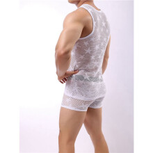 Men'S Star Print Mesh Fishnet Breathable Sleeveless Fitted Tank Tops Muscle Sheer Undershirts White S