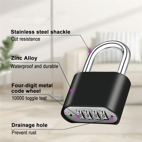 4pcs Combination Lock, 4-Digit Heavy Duty Combo Lock, Combination Padlock Outdoor Waterproof Gate Locks for Fence 2
