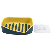 Wall Mounted Self Adhesive Soap Sponge Dish No Drilling Storage Box Rack Shelf Double Drain Soap Dishes Bathroom Accessories Yellow