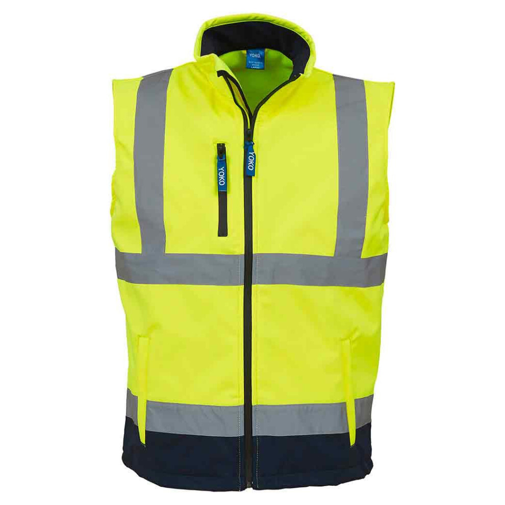 (Xl, Hi-Vis Yellow/Navy) Yoko Mens Hi Vis Softshell Bodywarmer / Workwear 5054171190133