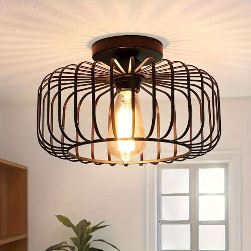 [Modern Black Ceiling Light] Modern Black Metal Ceiling Light | Flame Round Lampshade Pendant with E27 Socket 1