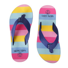 (13 UK Child, Bright Rose) Lazy Jacks Girls Block Stripe Flip Flops