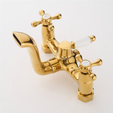 Dual Handle Chrome Plated Bathroom Tub Faucet with Handshower and Swivel Spout Silver