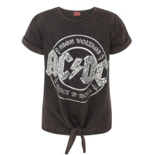 (13-14 Years, Grey) AC/DC Girls High Voltage Front Tie Short-Sleeved T-Shirt