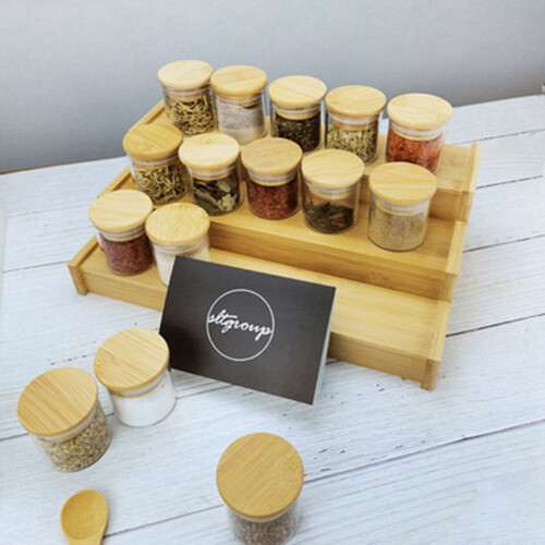 2X 3-Tier Non-Expandable Bamboo Spice Rack Step Shelf Cabinet Organizer 2