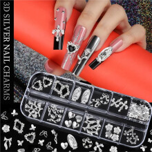 Ensemble de 4 Boîtes de Breloques et de Strass pour Ongles, Outils de Nail Art, Breloques 3D en Forme de Cœur, Strass Dorés