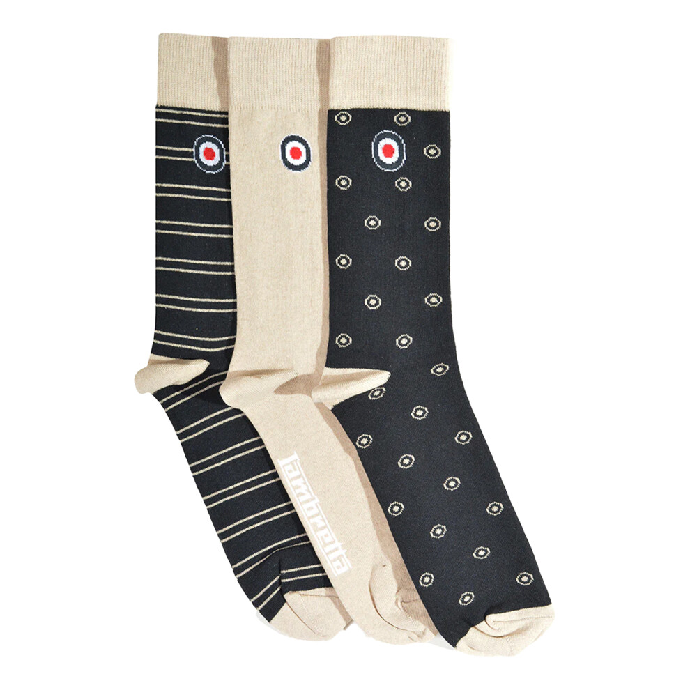 Lambretta (6 Uk-11 Uk, Navy Blue/Stone) Mens Paisley Socks (Pack Of 3)