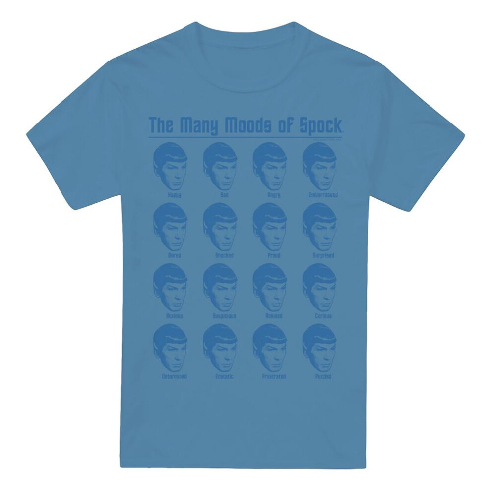 Star Trek (Xl, Carolina ) Mens Many Moods Of Spock T-Shirt Blue