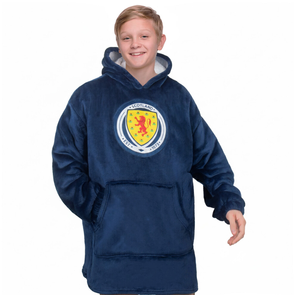 Scottish Fa Scotland Kids Oversized Hoodie Blanket - Official Football Gift, Navy, Size 10-14 Years