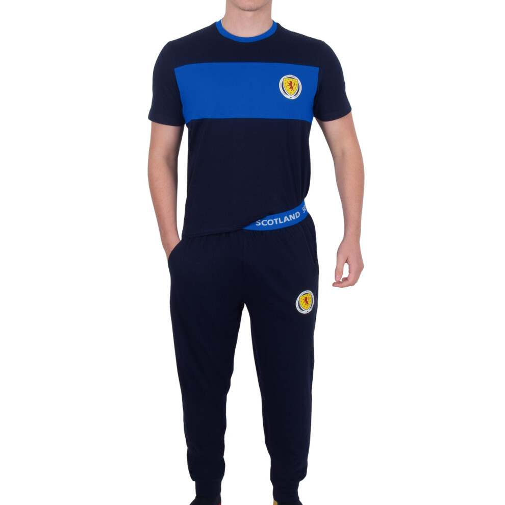 Scottish Fa Scotland Men's Pyjamas Official Premium Loungewear Set Navy Size Xxl Blue