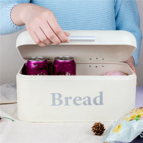 2X Vintage Bread Box Cupboard Iron Snack Box Desktop Finishing Dust-Proof Storage Box Storage Bin White 2