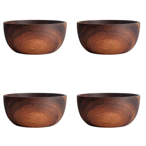 4X Madeira de Acácia para Frutas, Saladas e MacarrãO, Tigela de Madeira para Salada 5,1 x 2,4 Polegadas 1