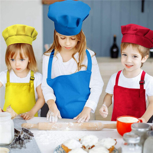 40-Piece Children's Apron and Chef Hat Set, Adjustable, with 2-Pocket Kitchen Apron Apron