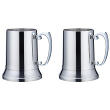 2X Tankard Stein Double Wall Stainless Steel Beer Mug Cocktail Breakfast Milk Mugs with Handgrip Coffee Cup 560Ml