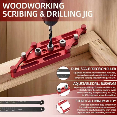 Woodworking Doweling Jig with Interchangeable Rods, Self-Centering Drill Guide for Precise Joinery