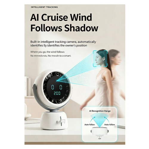 Ai Face-Tracking F08 Desktop Circulating Silent Fan-Summer Electronics  Portable Fan 2