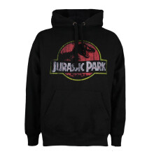 (M, Black) Jurassic Park Mens Distressed Logo Hoodie