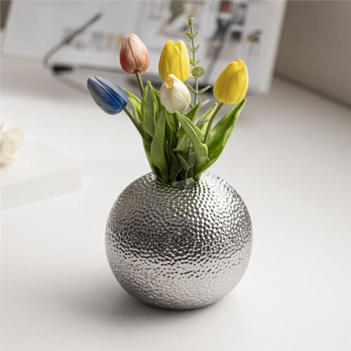 Elegant Round Ceramic Vase with Hammer Pattern for Home and Decor Gold 2
