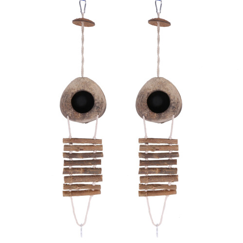 2X  Natural Coconut Husk Coconut Hide with Ladder for Bird Shell Hideaway Durable  2
