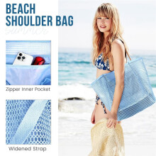 Sacs de Plage pour Femmes, Sac Fourre-Tout D'Été en Filet avec Poche Intérieure, Sac à Bandoulière Tissé Anti-Sable