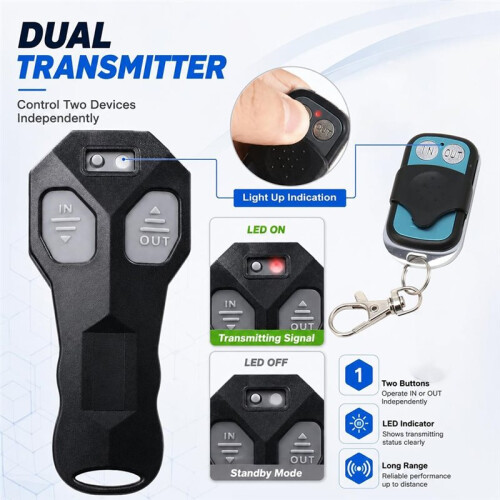 12V Handset Wireless  Recovery Winch Remote Control, Universal 5 Wire Controller Wireless Winch Remote Control Kit 2