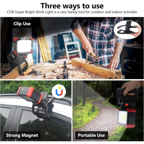 LED Rechargeable Work Light with Clamp, 2100LM Super Bright COB Magnetic Work Light with 3 Light Modes, for BBQ Workshop 2