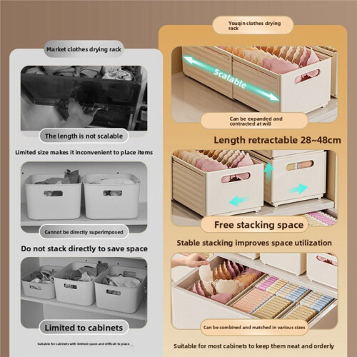 1pc-Adjustable Wardrobe Socks Underwear Storage Box Storage Box Retractable Kitchen Cabinet Storage Box Drawer L 1