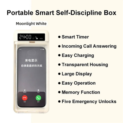 Portable  Auto Phone Timer Lock Box with Timer 99 Hours Self Control TimerLocker for Kids Students Focus Back White 2